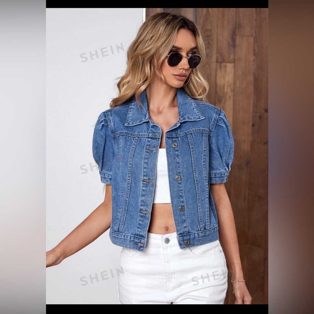 Denim shorts sleeve jacket